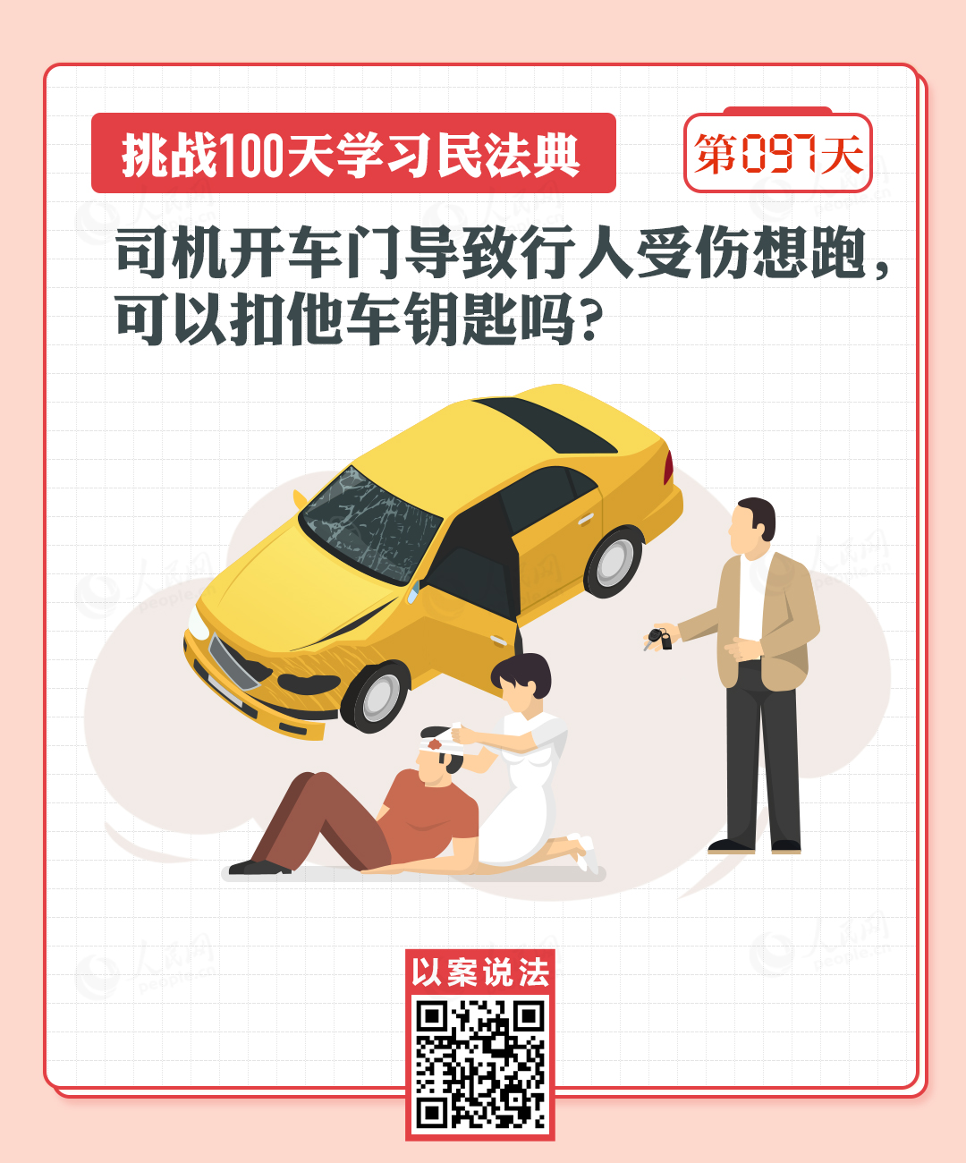 司機開車門導(dǎo)致行人受傷想跑，可以扣他車鑰匙嗎？