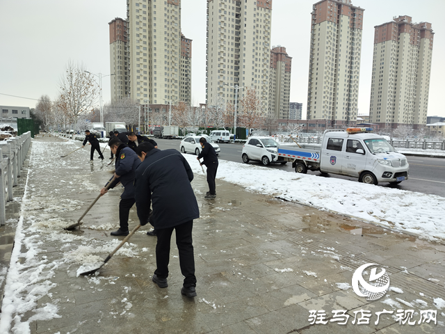 泌陽縣城市管理局組織人員清理積雪